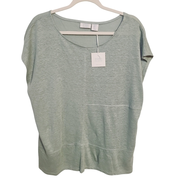 Sigrid Olsen | Women's Light Green Linen Short Sleeve Blouse (Size XL) - Picture 1 of 12